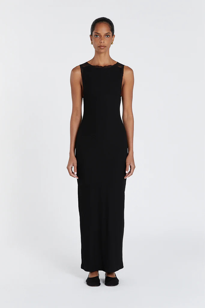 LINA BLACK BOAT NECK MIDI DRESS | DISSH