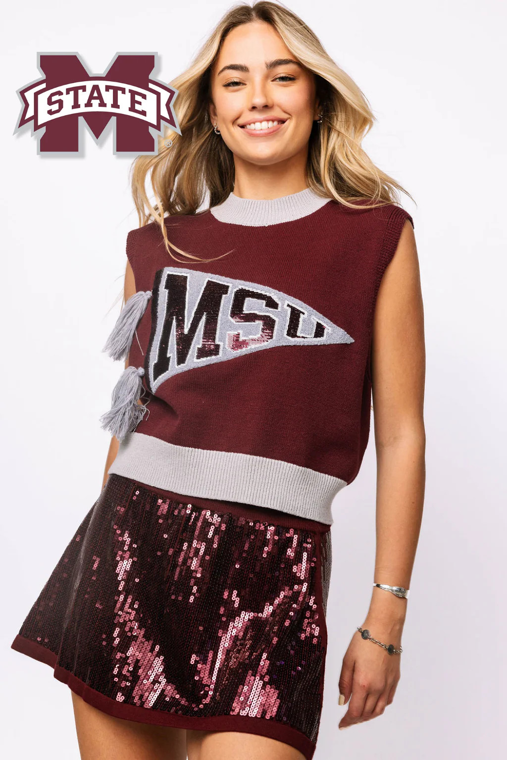 Licensed 'MSU' Pennant Sweater Tank | Queen of Sparkles