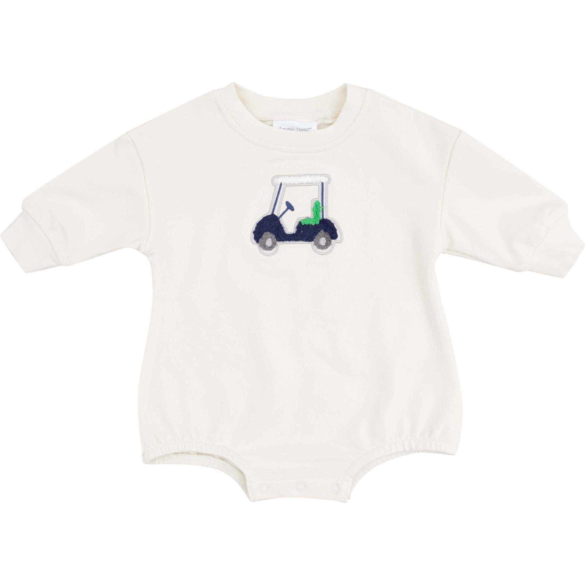 French Terry Sweatshirt Bubble with Applique - Golf Cart, Blue | Maisonette