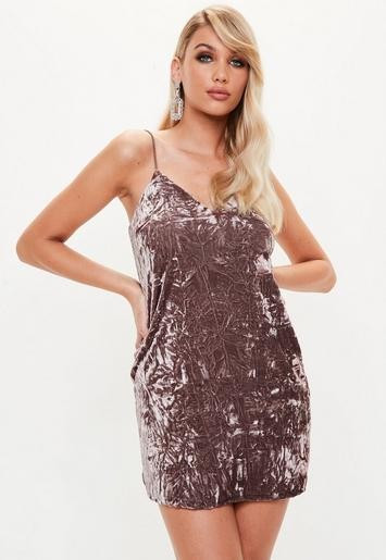 Missguided - Petite Brown Crushed Velvet Cami Dress | Missguided (UK & IE)