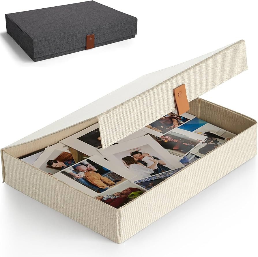 ZICOTO Decorative Photo Storage Box with Lid - A Beautiful Linen Organizer Perfect to Safely Stor... | Amazon (US)