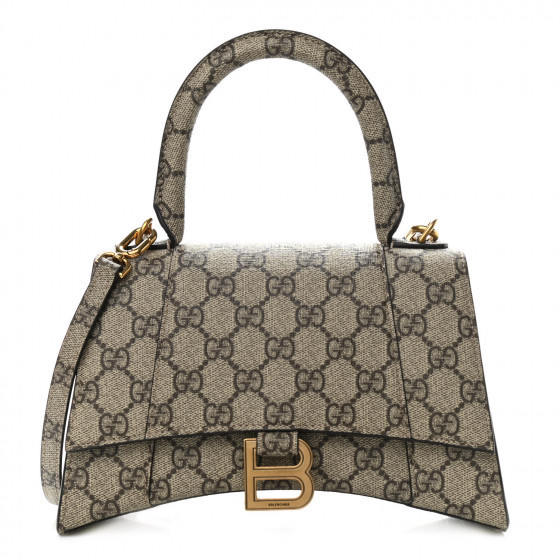 BALENCIAGA X GUCCI GG Supreme Monogram Small Hourglass Top Handle Bag Beige Ebony | FASHIONPHILE (US)