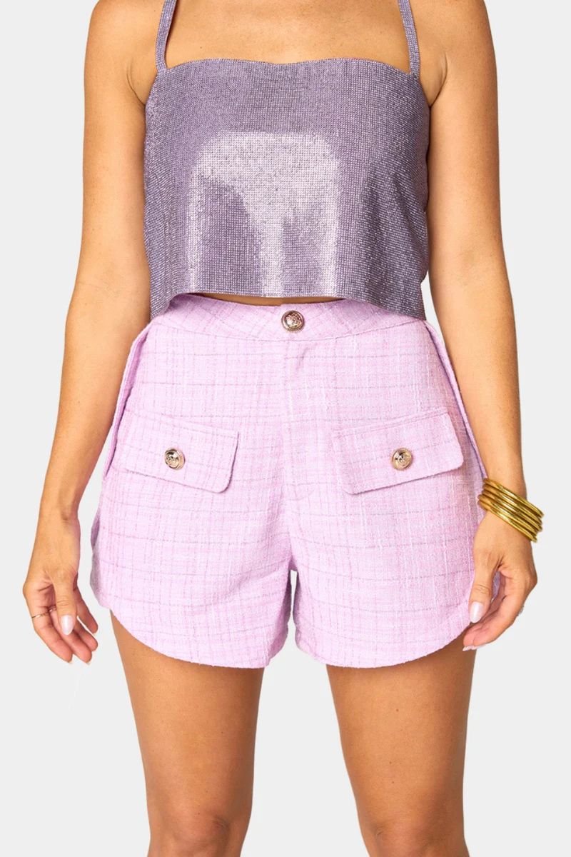 Mae Tweed High-Waisted Shorts - Lavender | BuddyLove