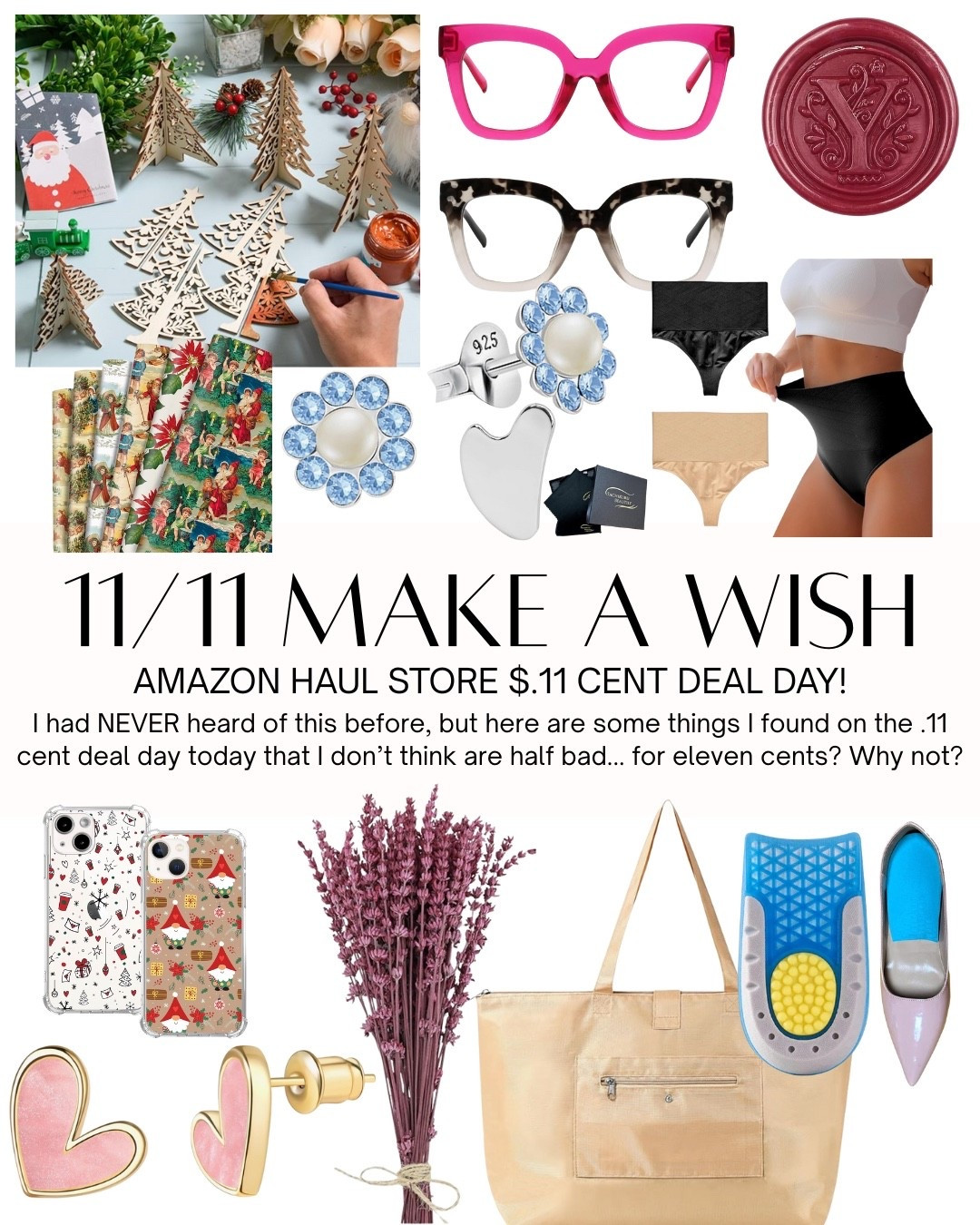 Amazon reached out the other day and asked me to check out their new site, “Amazon Haul”. While that’s not typically my “thing”, I gotta say it was quite interesting (and a little shocking). For example, today’s deal is 11/11 Make a Wish Deal Day— an entire smorgasbord of .11 cent deals! Everything in this collage I made is .11 cents. 😮 by the time you see this done if this may be gone because I noticed that these deals are LIMITED quantity, and new deals pop up every 5 seconds. lol it’s a great idea for stocking stuffers and other things like that. Go look. 👀  Click any of the items below, and you’ll be taken to the CURRENTLY available .11 cent deals on Amazon Haul Store.🙌🏻🙌🏻🙌🏻. @amazon #ad #founditonsmazon