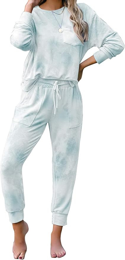luvamia Women Tie Dye Pajama Sets Long Sleeve Tops and Pants PJ Sets Joggers Loungewear Sleepwear | Amazon (US)
