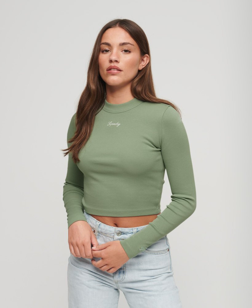 Ribbed Long Sleeve Embroidered Crop Top | Superdry (UK)