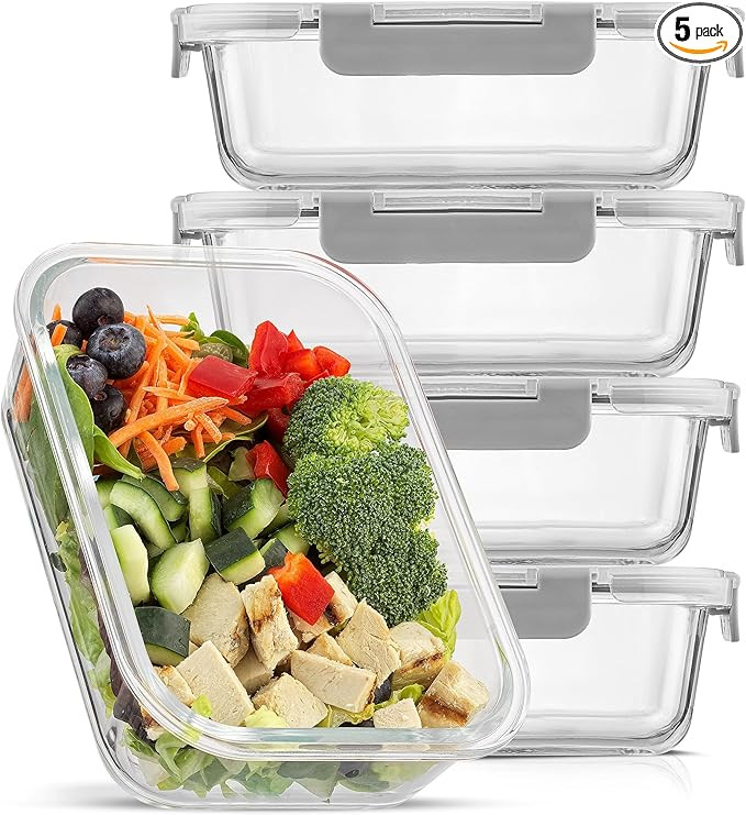JoyJolt Glass Food Storage Containers with Lids. 5 Pack Glass Meal Prep Containers Reusable 35oz ... | Amazon (US)