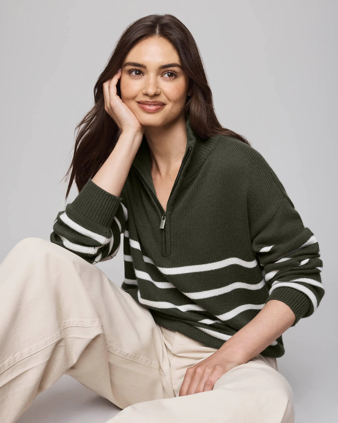 Georgie Stripe Quarter Zip Sweater | Splendid