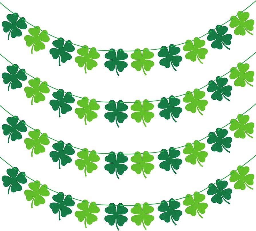 4 PCS St Patricks Day Banner, 32 FT Pre-Assemble St Patricks Day Garland, Felt Irish Decorations ... | Amazon (US)