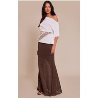 Chocolate Lace Asymmetric Maxi Skirt | PrettyLittleThing US