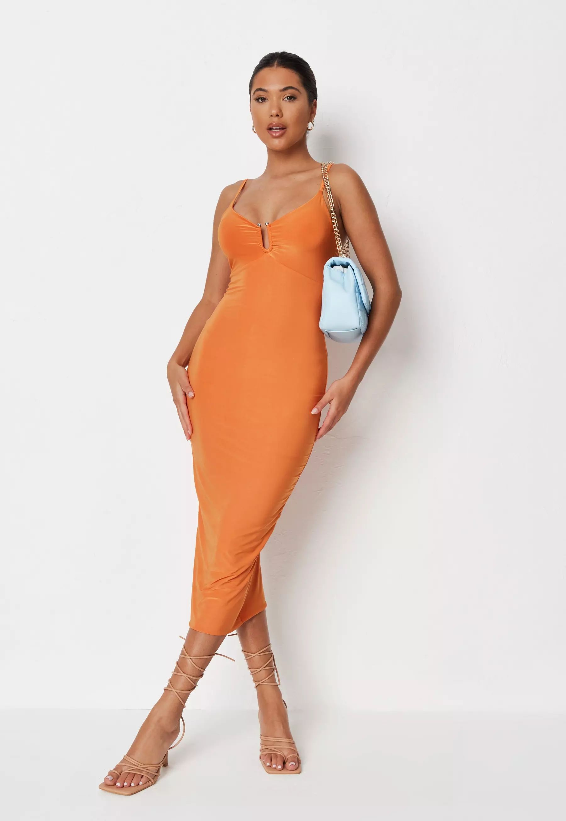 Orange Strappy Ring Detail Slinky Midaxi Dress | Missguided (US & CA)