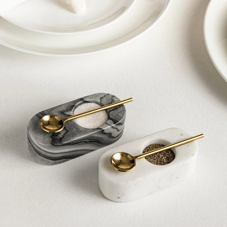 Marble Salt and Pepper Bowls With Brass Spoons - Kitchen Decor (set of 2) - Etsy | Etsy (US)