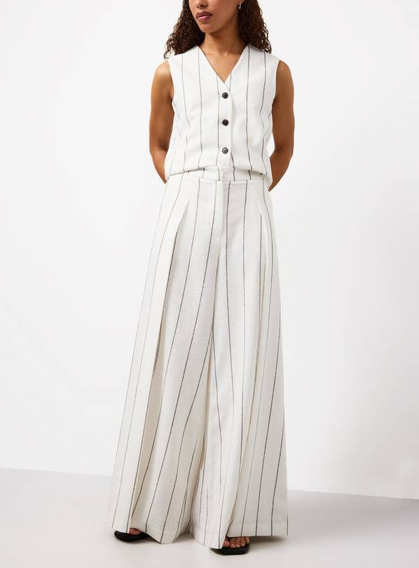 White Stripe Linen Blend Wide Leg Co-ord Trousers 14L | Tu Clothing