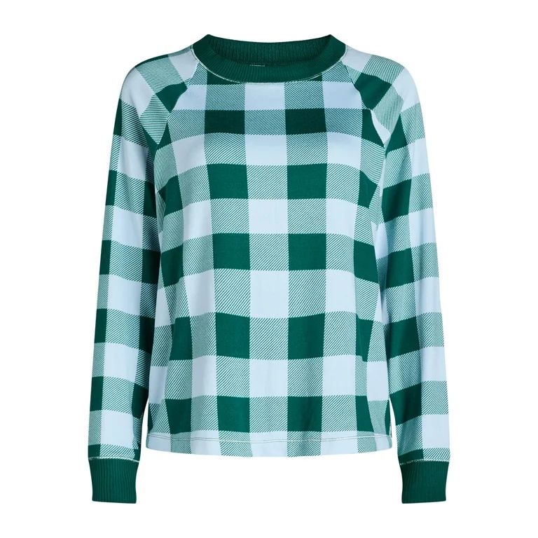 Joyspun Women’s Hacci Knit Buffalo Plaid Sleep Top with Long Sleeves, Sizes XS-3X - Walmart.com | Walmart (US)