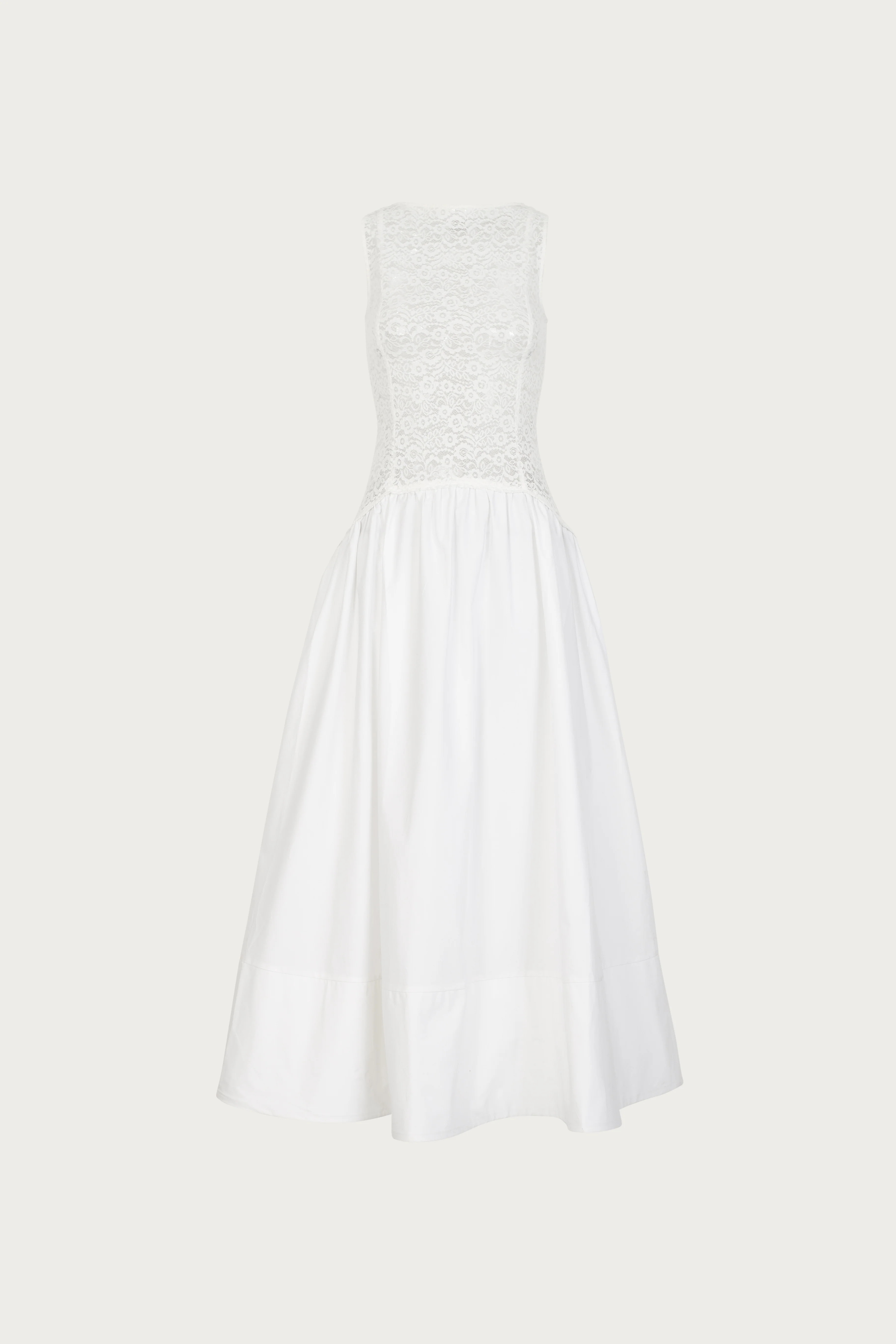 French Lace Poplin Dress (White) | SAME