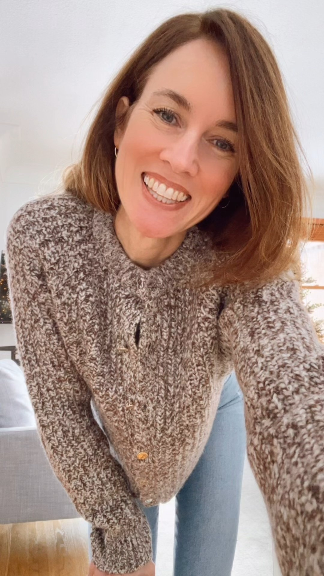 Abercrombie & Fitch Crew Cardigan in Brien and off white knit. With gold buttons. Perfect Christmas gift idea for wife, mother, sister, daughter #myootd #mydailysweater

#LTKFindsUnder100 #LTKHoliday #LTKOver40