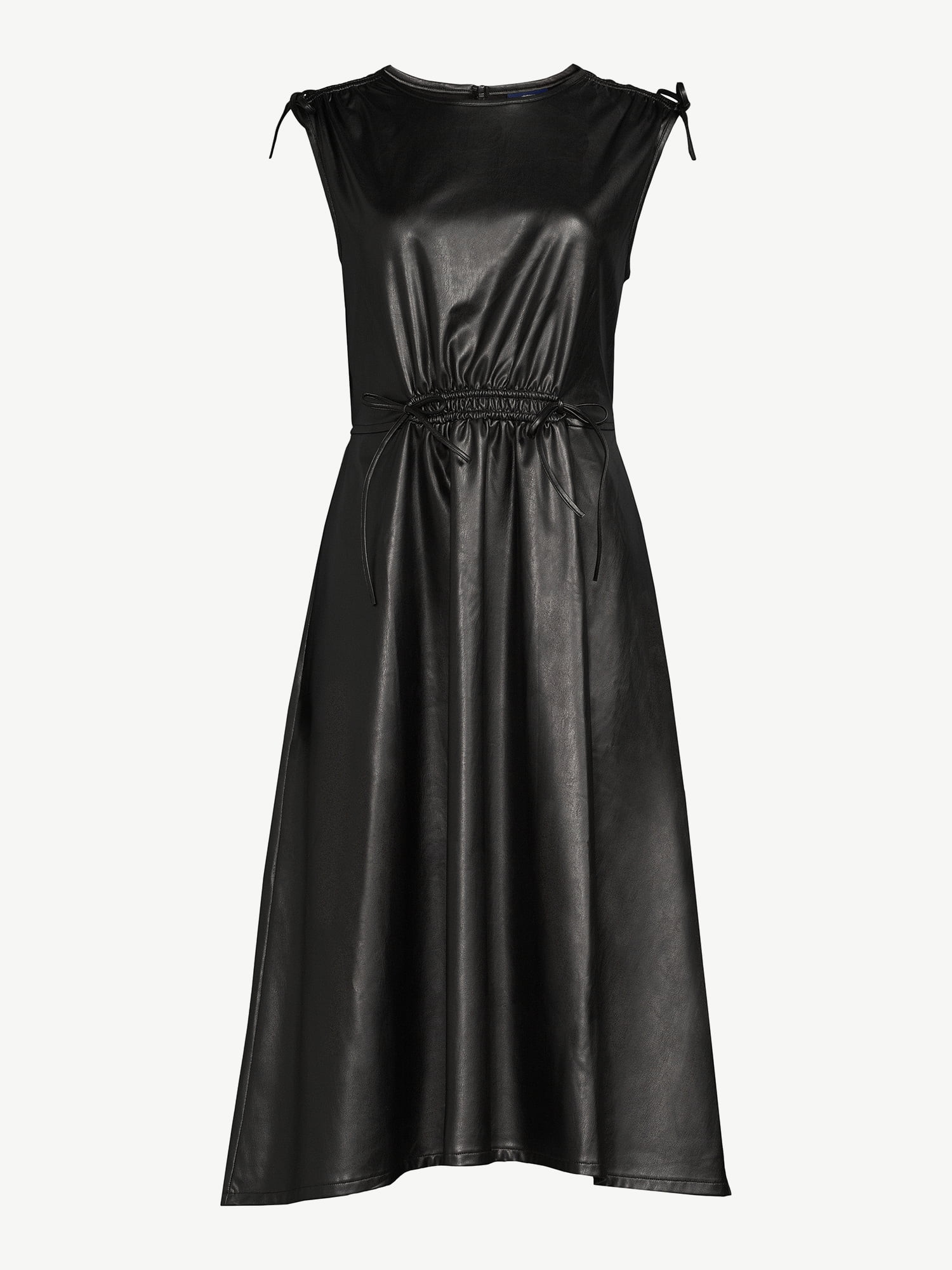 Scoop Women's Faux Leather Midi Dress with Cinched Waist - Walmart.com | Walmart (US)