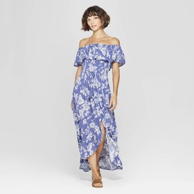 Women's Floral Print Off the Shoulder High-Low Hem Maxi Dress - Xhilaration™ | Target