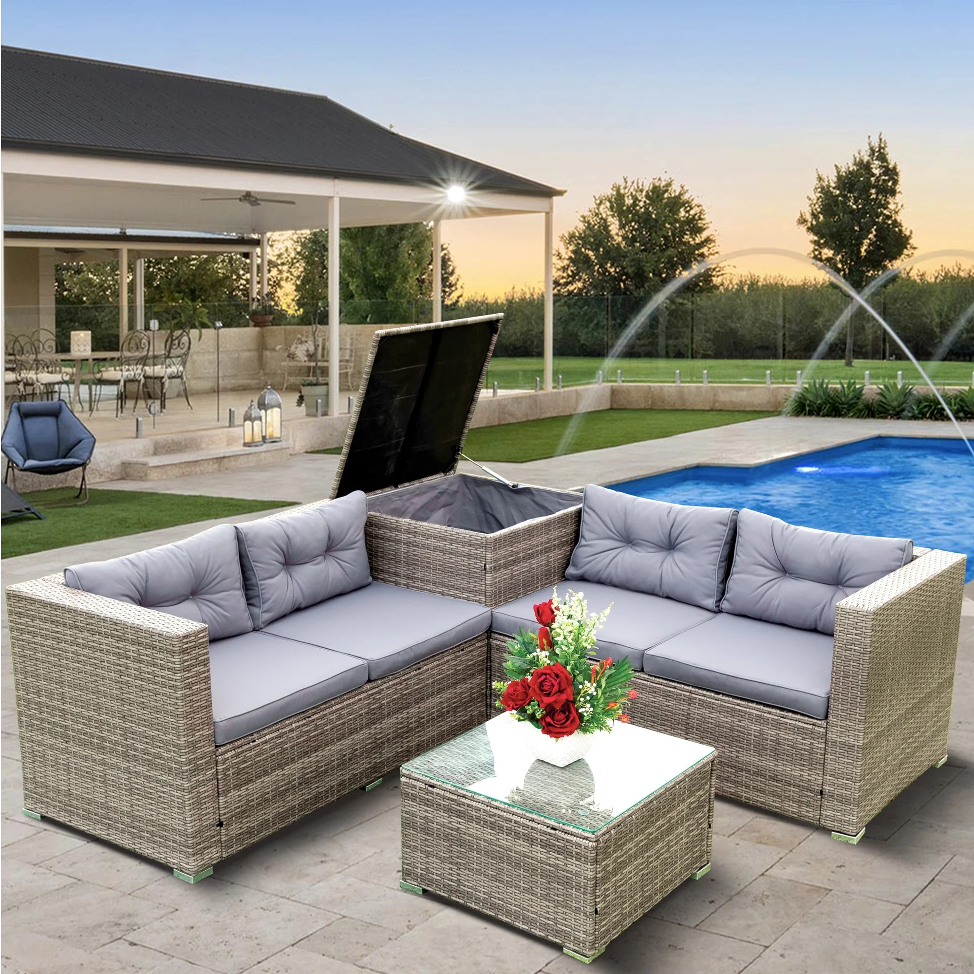 SEGMART 4 Piece Patio Furniture Set, All-Weather Outdoor Sectional Sofa Set, PE Rattan Conversati... | Walmart (US)