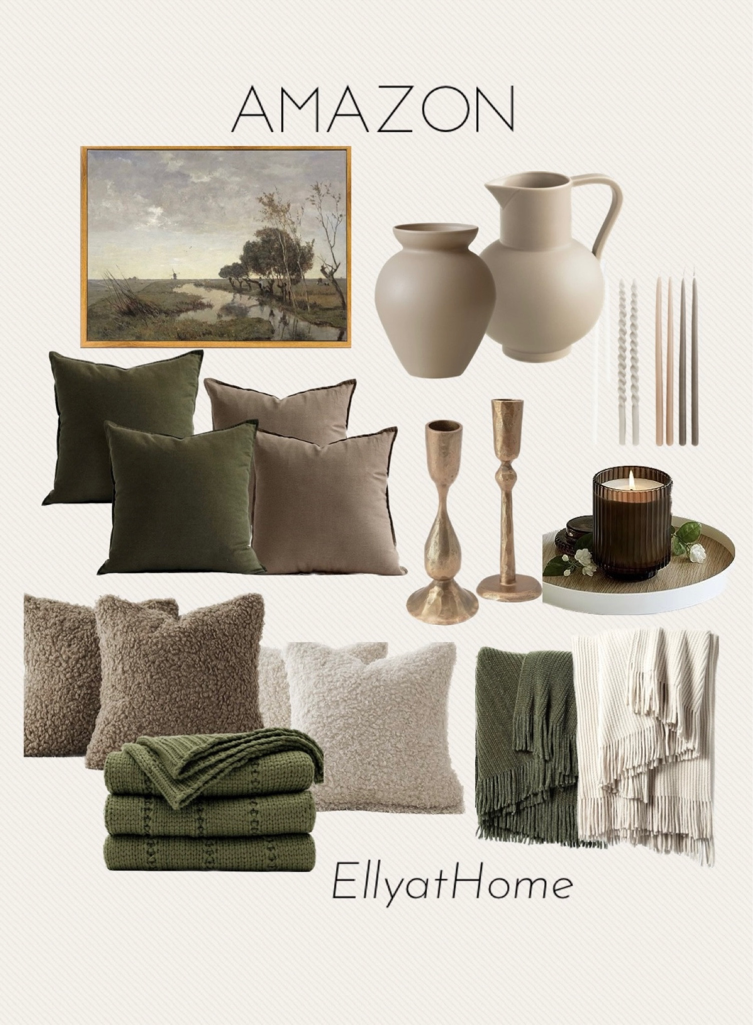 Amazon home moody fall finds. Shop neutrals, greens, in artwork, cozy and comfy throw pillows and blankets, neutral vases, fall taper candles, brass candleholders, fall scented candles. Fall home decor accessories. Free shipping. 

#LTKSeasonal #LTKsalealert #LTKhome