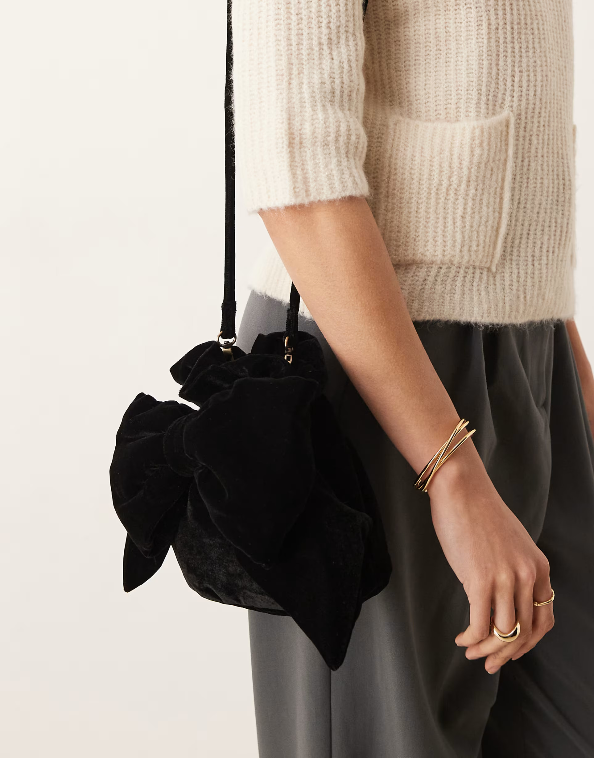 Free People belle velvet bow bag in black | ASOS (Global)