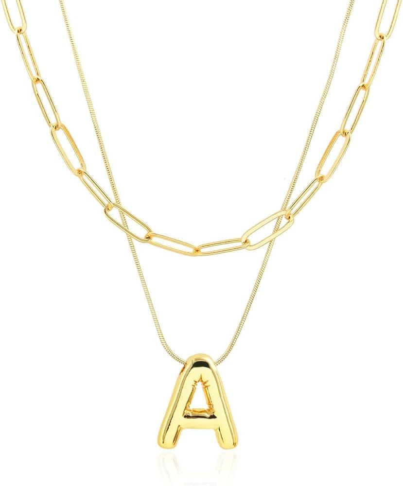 Z ZACHÉ Dainty Cute Bubble Alphabet Letter Pendant Necklace for Women,Gold Plated Layered Choker... | Amazon (US)