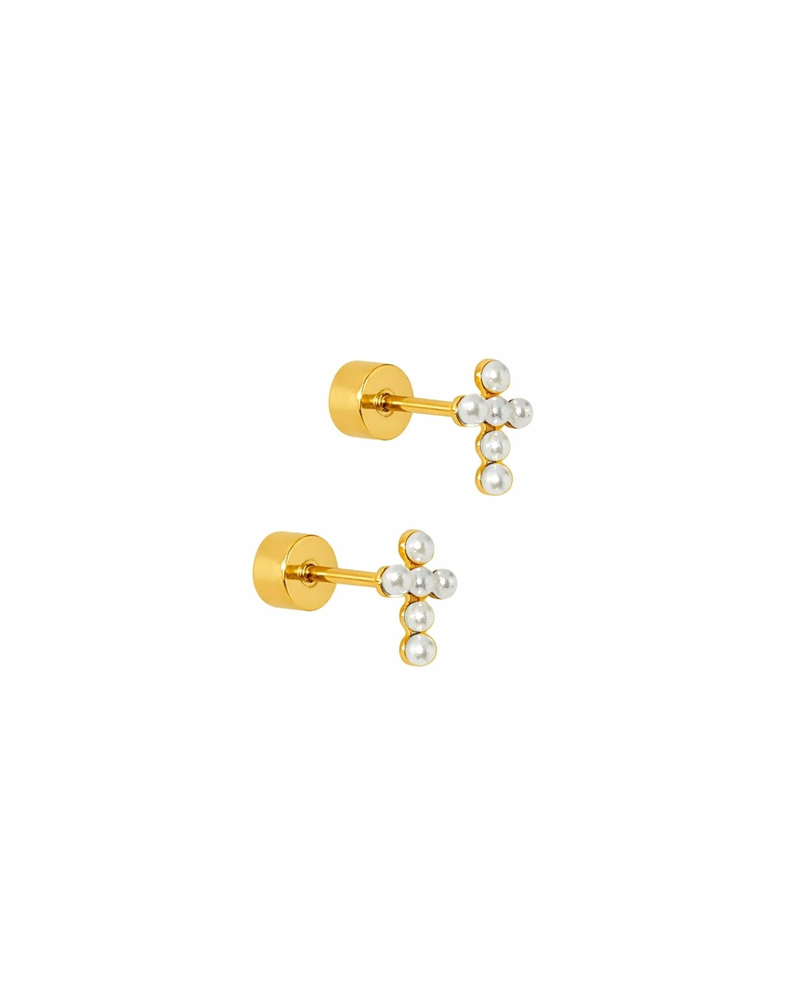 Screwback Stud Earrings - Clara Cross Pearl | LINNY CO LLC