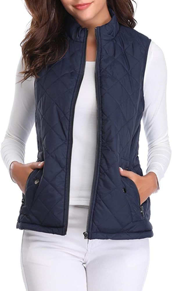 Fuinloth Women's Quilted Vest, Stand Collar Lightweight Zip Padded Gilet | Amazon (US)