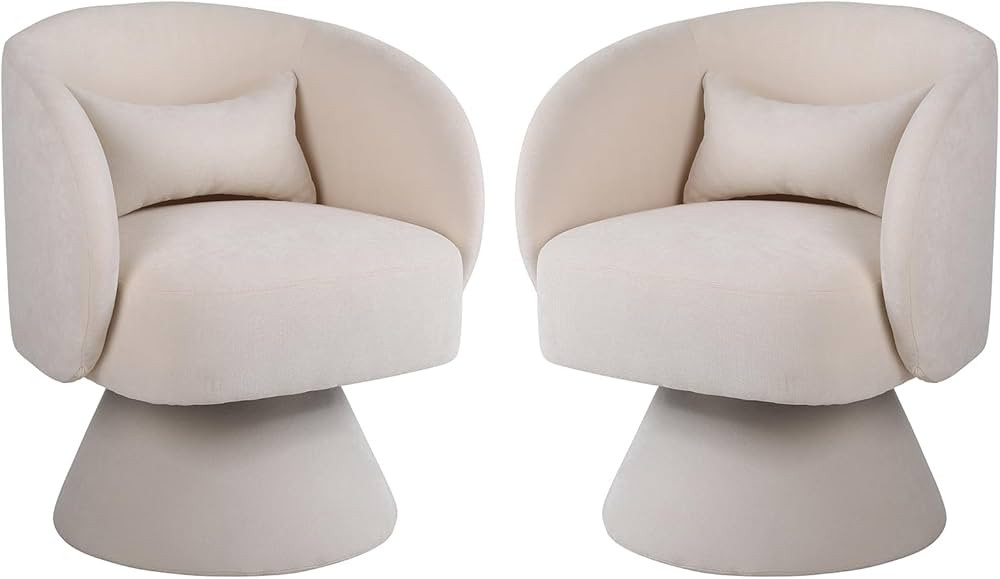 KIVENJAJA Swivel Chairs Set of 2, Linen Upholstered 360°Swivel Accent Chair, Small Barrel Armcha... | Amazon (US)