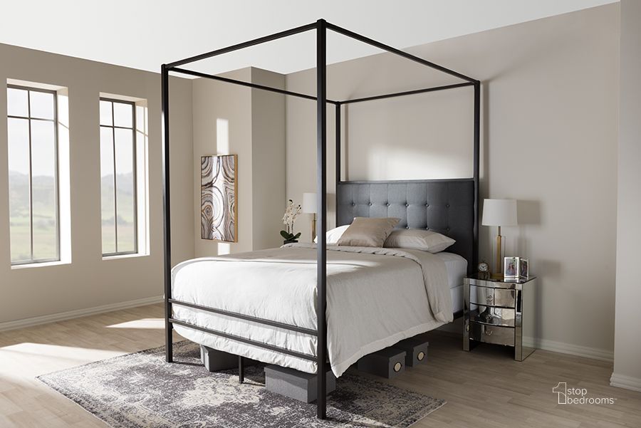 Baxton Studio Eleanor Vintage Industrial Black Finished Metal Canopy Queen Bed | 1StopBedrooms | 1stopbedrooms