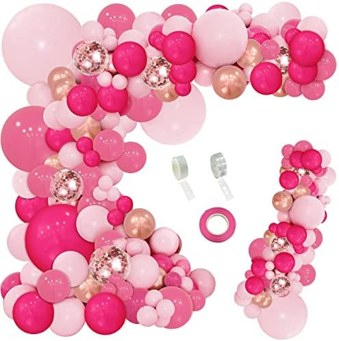 PERPAOL 143Pcs Rose Pink Balloon Garland Arch Kit, Hot Pink Metallic Rose Gold Chrome Balloons fo... | Amazon (US)