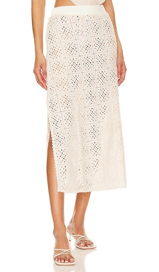 Agua Bendita X Revolve Mira Gres Crochet Midi Skirt in Beige. - size XL | Revolve Clothing (Global)
