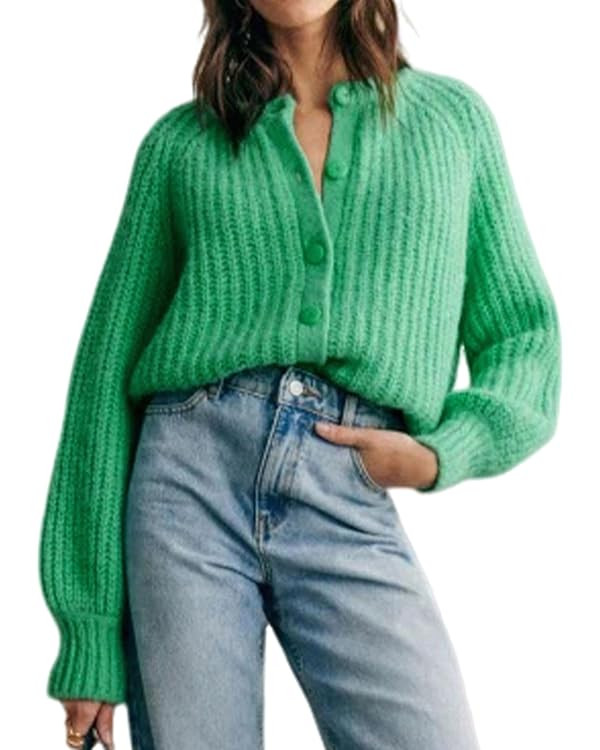 Bianstore Women's Casual Long Sleeve Crewneck Button Down Cardigan Sweater Knit Outwear | Amazon (US)