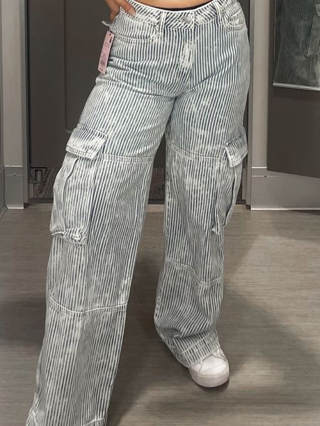 Mid waisted stripe target cargo pants - utility pants wide leg