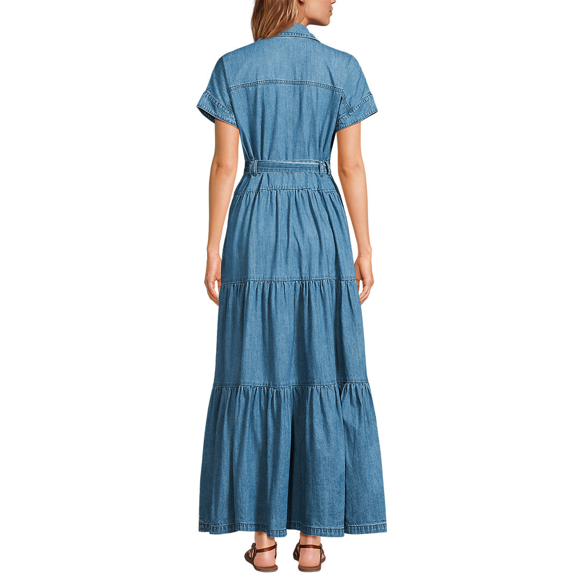 Women's Tiered Denim Belted Dress | Lands' End (US)