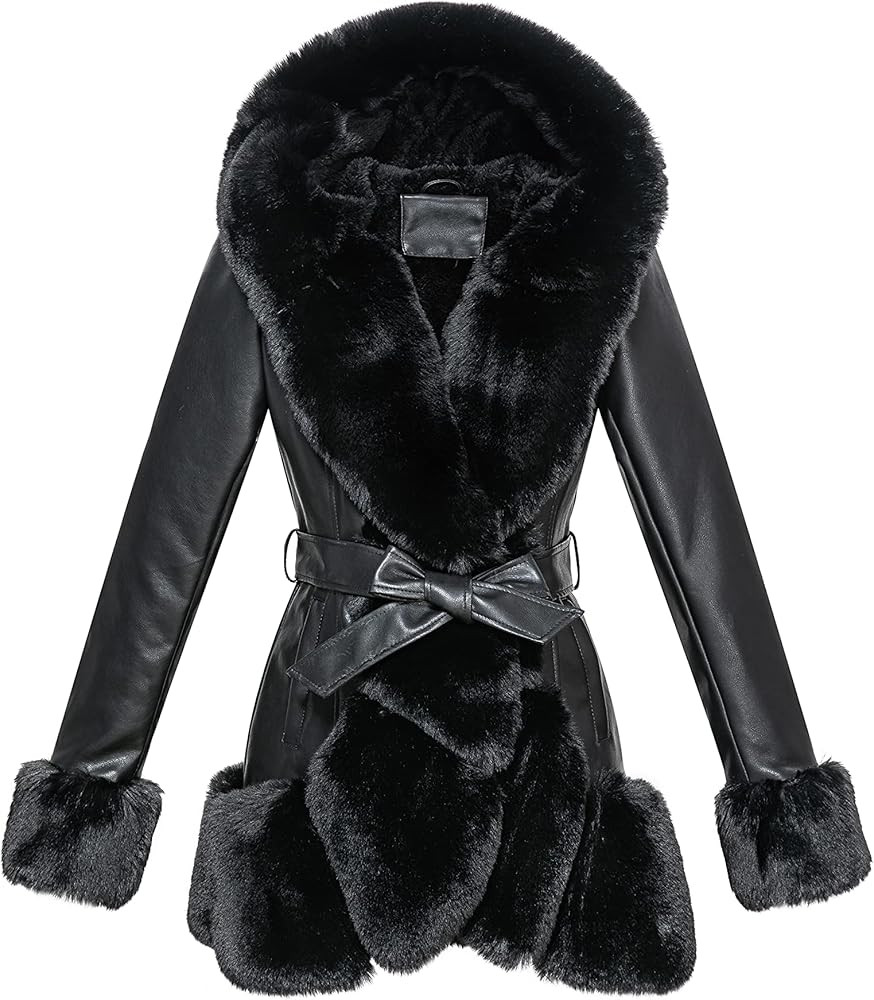 GRAN ORIENTE Women's Faux Leather Jacket with Faux Fur Lining and Collar Warm Winter Long Sleeve ... | Amazon (US)