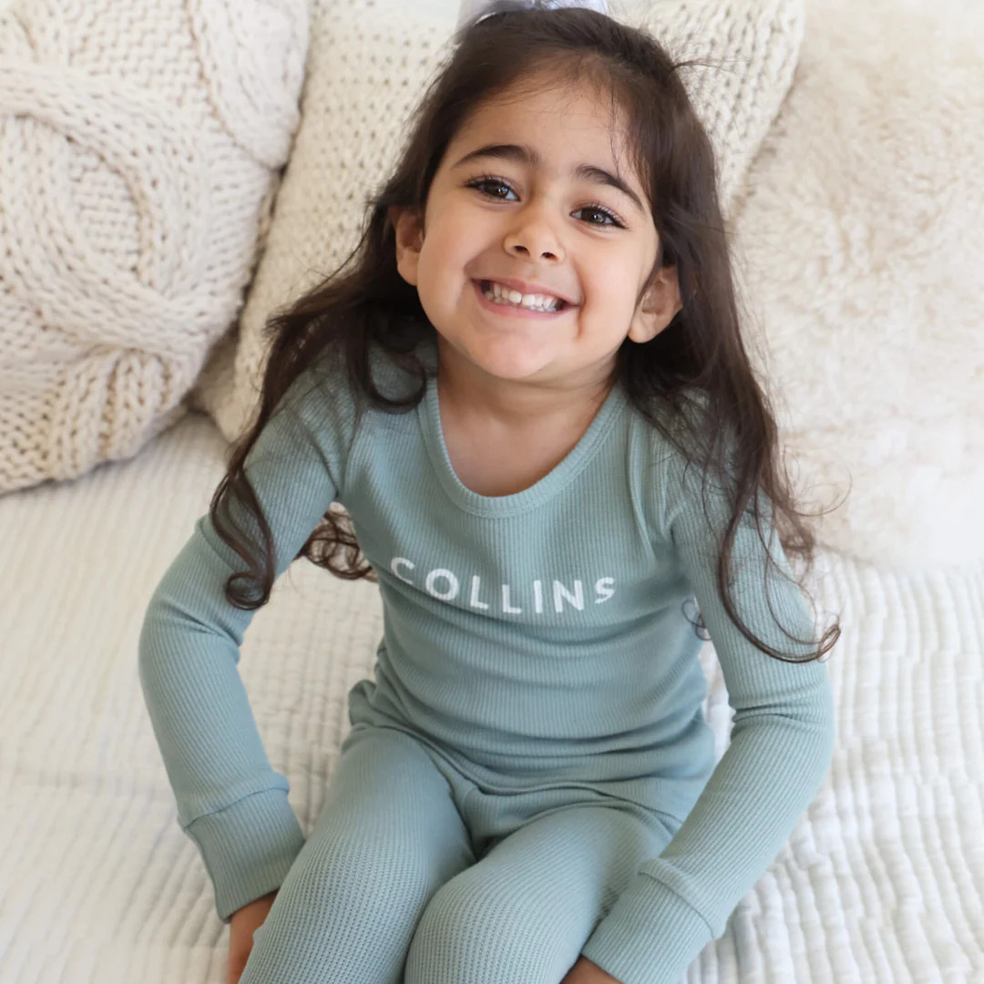 Ocean Bamboo Waffle Personalized Two Piece Pajama Set | Caden Lane