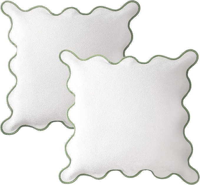 AELS Scalloped Decorative Throw Pillow Covers 18x18, Set of 2, Modern Textured Pillow Case, Farmh... | Amazon (US)