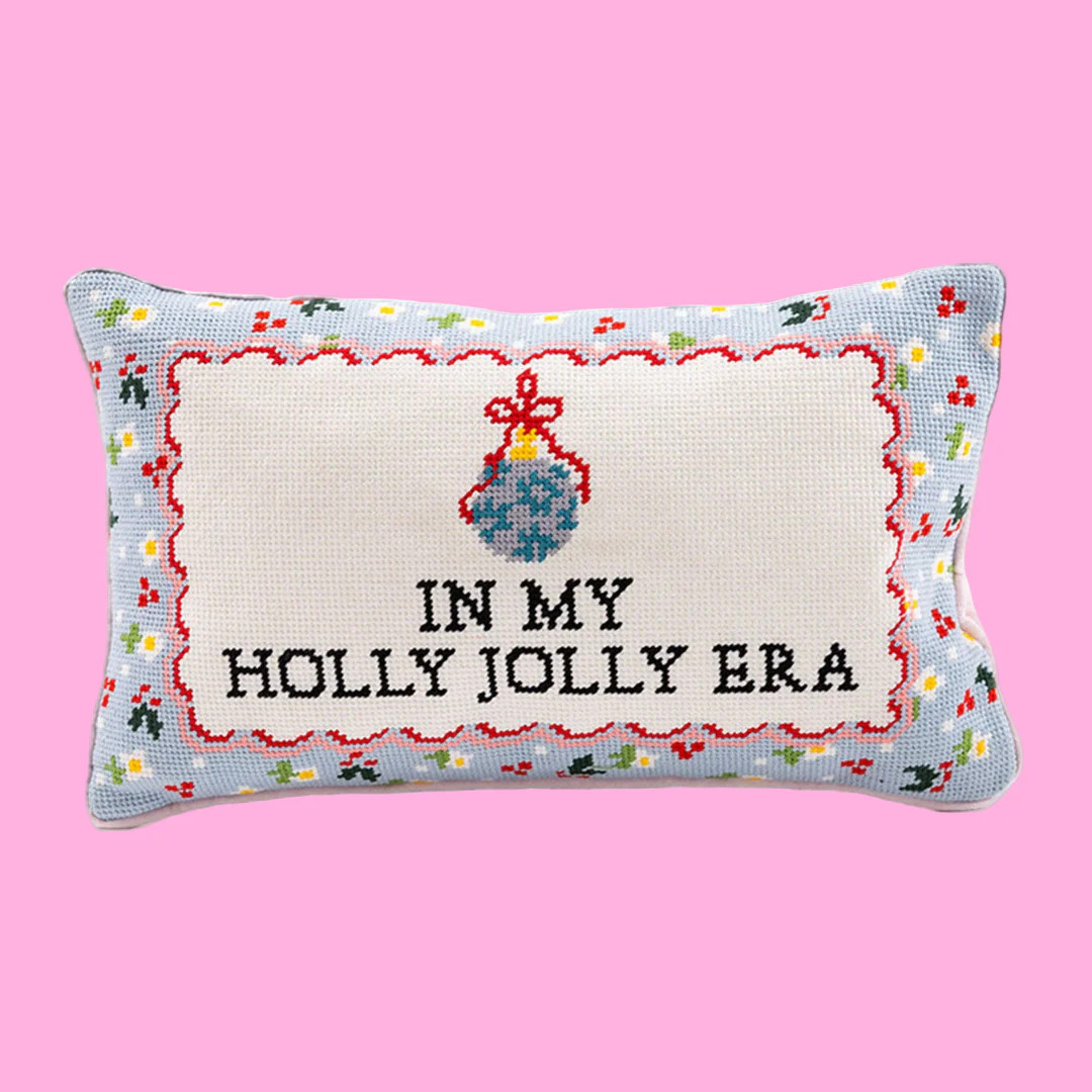 Holly Jolly Era Needlepoint Pillow | Teggy French