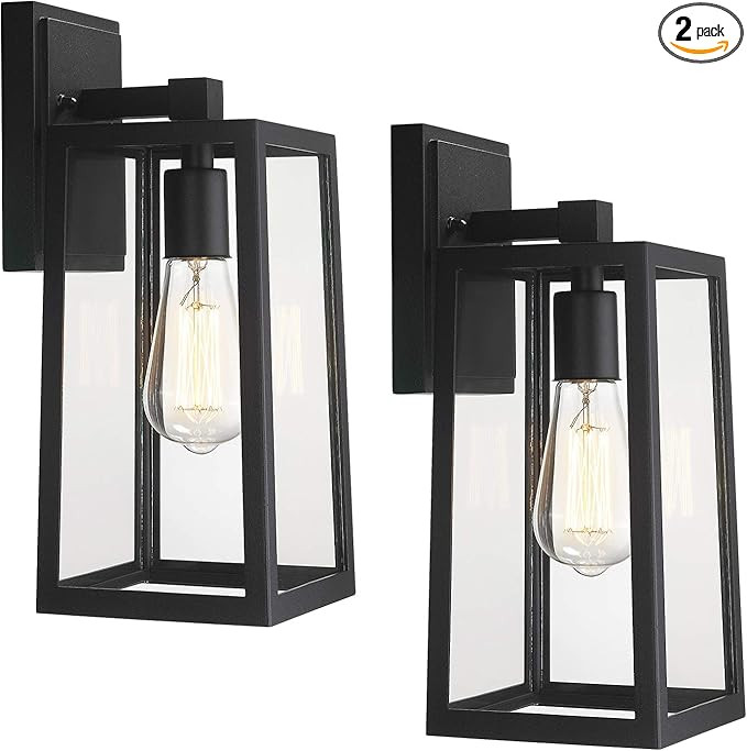 Emliviar 2 Pack Outdoor Wall Light Fixtures, Outside Wall Lights for House, Black Finish with Cle... | Amazon (US)
