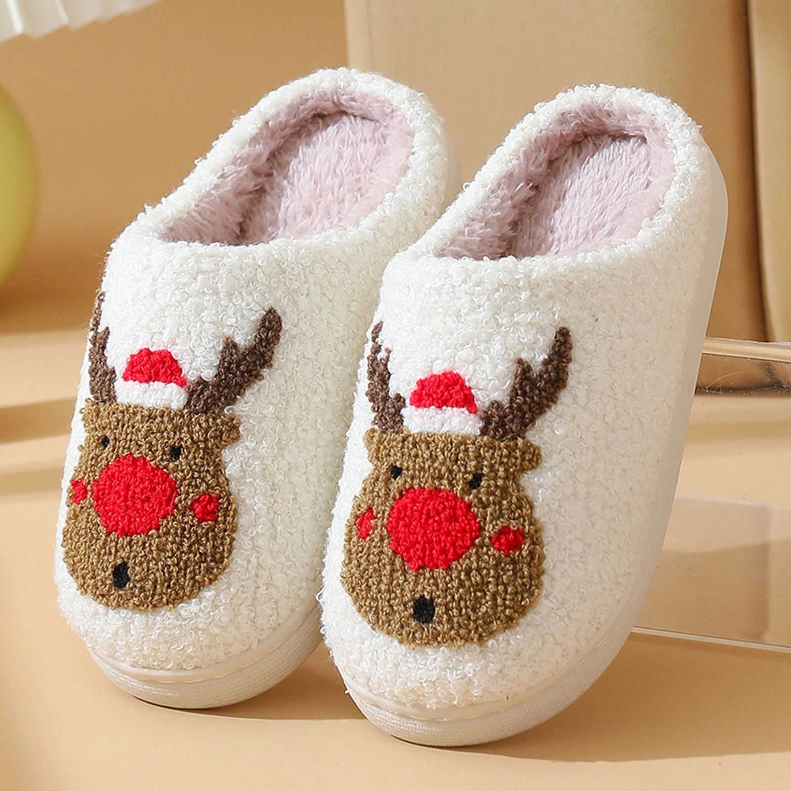Qicasul Girls Slippers Christmas Slippers Warm Shoes With Reindeer Embroidery for Toddlers And Ki... | Walmart (US)