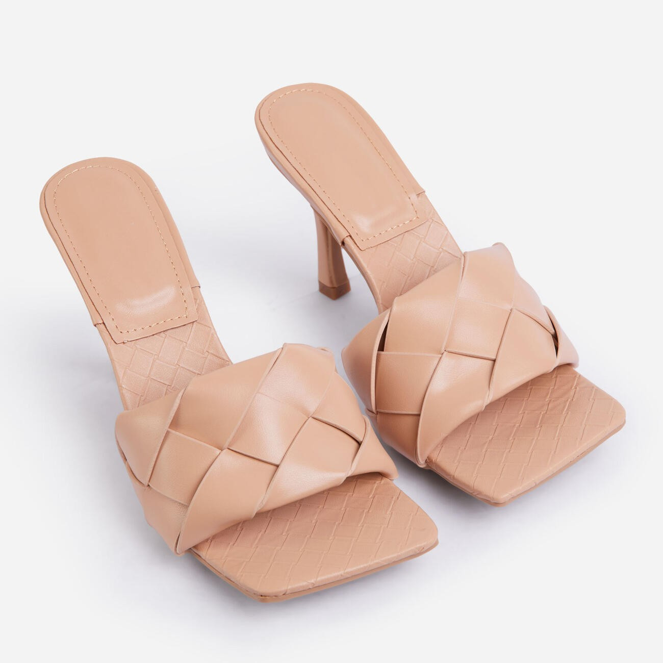 Turntup Woven Square Peep Toe Mule In Nude Faux Leather | EGO Shoes (US & Canada)