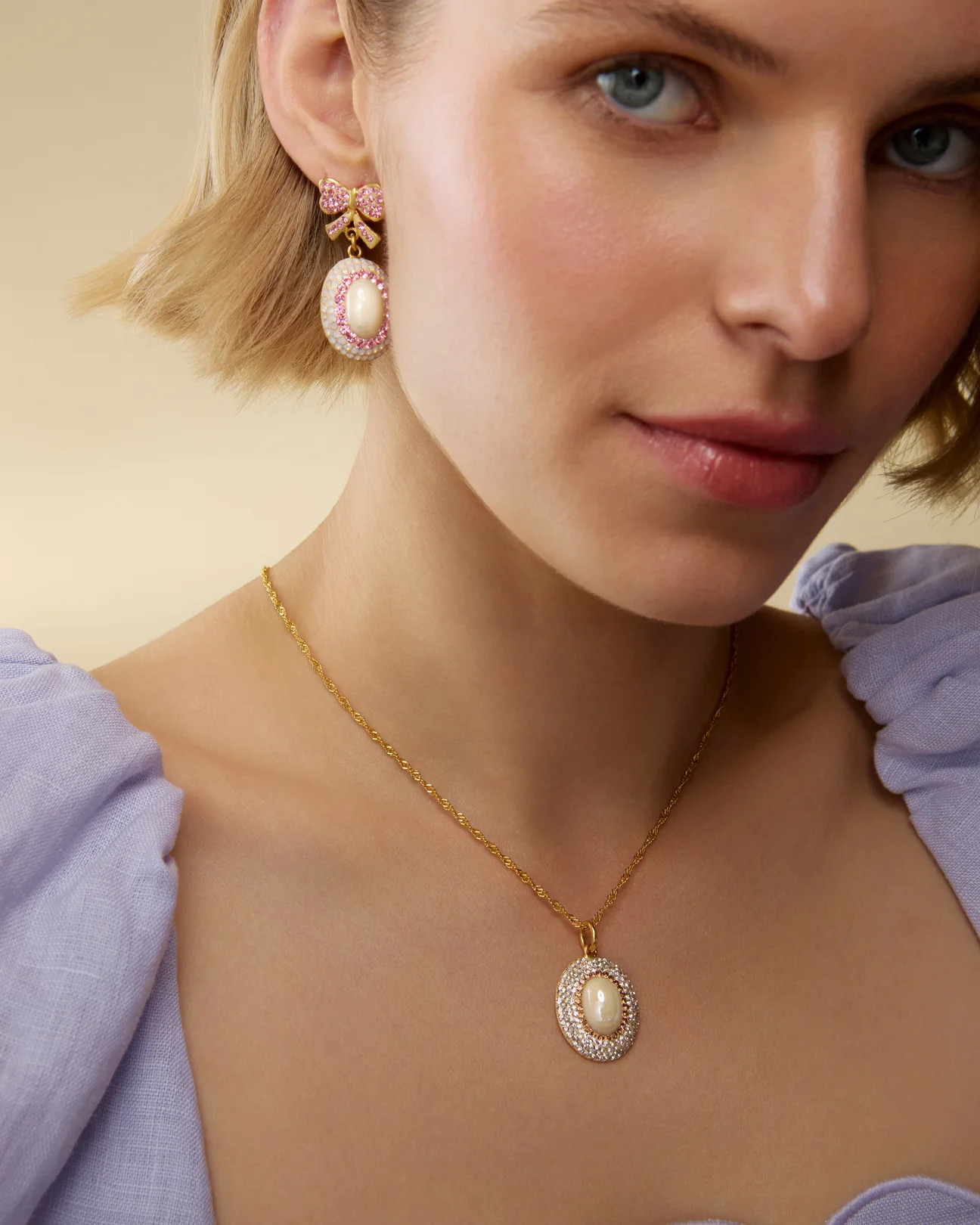 Bow Drop Earrings, Pink | Soru Jewellery