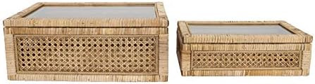 Creative Co-Op Modern Decorative Rectangle Woven Rattan and Wood Display Boxes with Glass Top, Se... | Amazon (US)