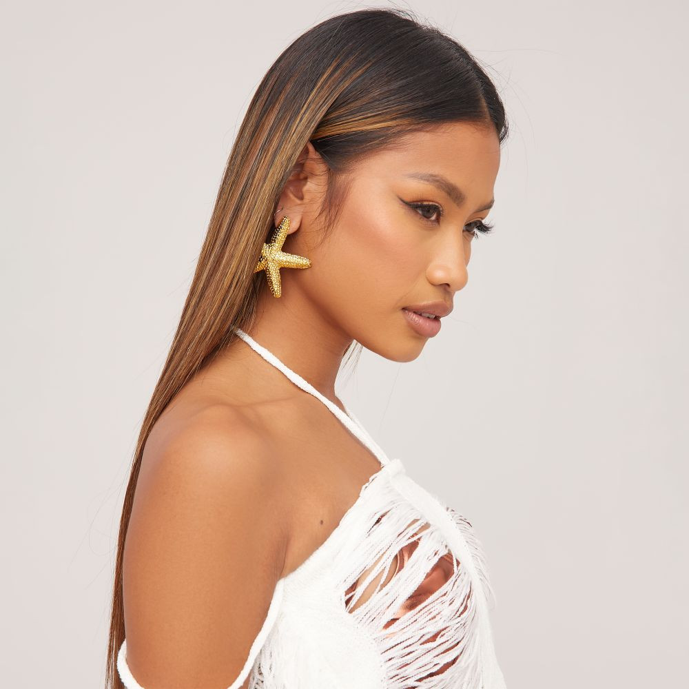 Oversized Starfish Detail Earrings In Gold | EGO (UK)