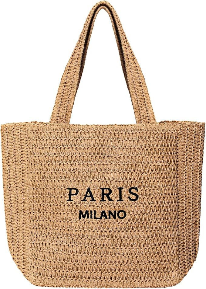 Tavaleu Straw Beach Bags for Women, Large Beach Bag Summer Woven Tote Bag Travel Shoulder Handbag... | Amazon (US)
