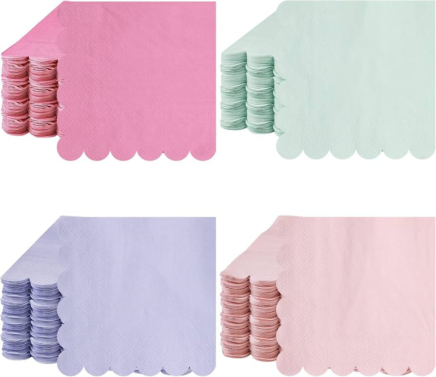 Scalloped Edged Cocktail Napkins Colorful Paper Napkins Disposable Pastel Napkins for Party Weddi... | Amazon (US)
