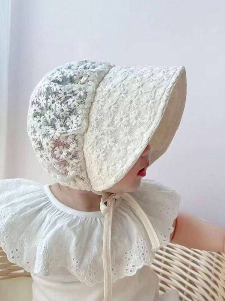 1pc Newborn Baby Princess Lace Trimmed Palace Style Bucket Hat, Embroidered Crown Design, Infant ... | SHEIN