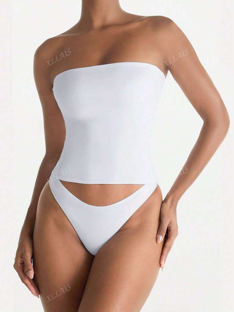 XLLAIS Sexy Strapless Basis Vest Fashion Solid Elastic Slim Fit White Tube Top For Women Four Seasons Wear | SHEIN