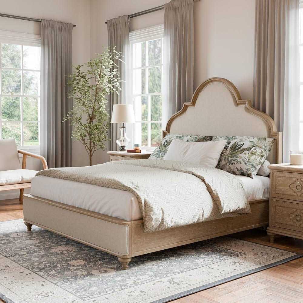 Furniture of America Weile Art Deco Solid Wood 88-inch Panel Bed with Upholstered Headboard and F... | Amazon (US)